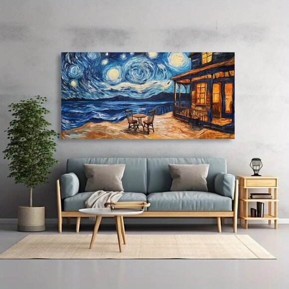 Van Gogh Starry Night Canvas Wall Art - 1.5" Framed Abstract Painting with Vibra - Picture 4 of 7